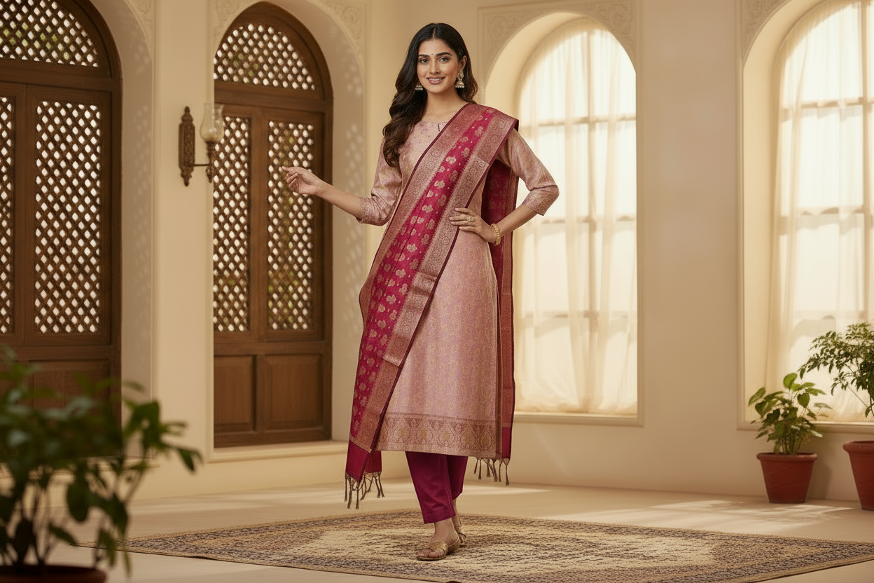 Banarasi 3-Piece Meenakari Dress Material – VLS 440