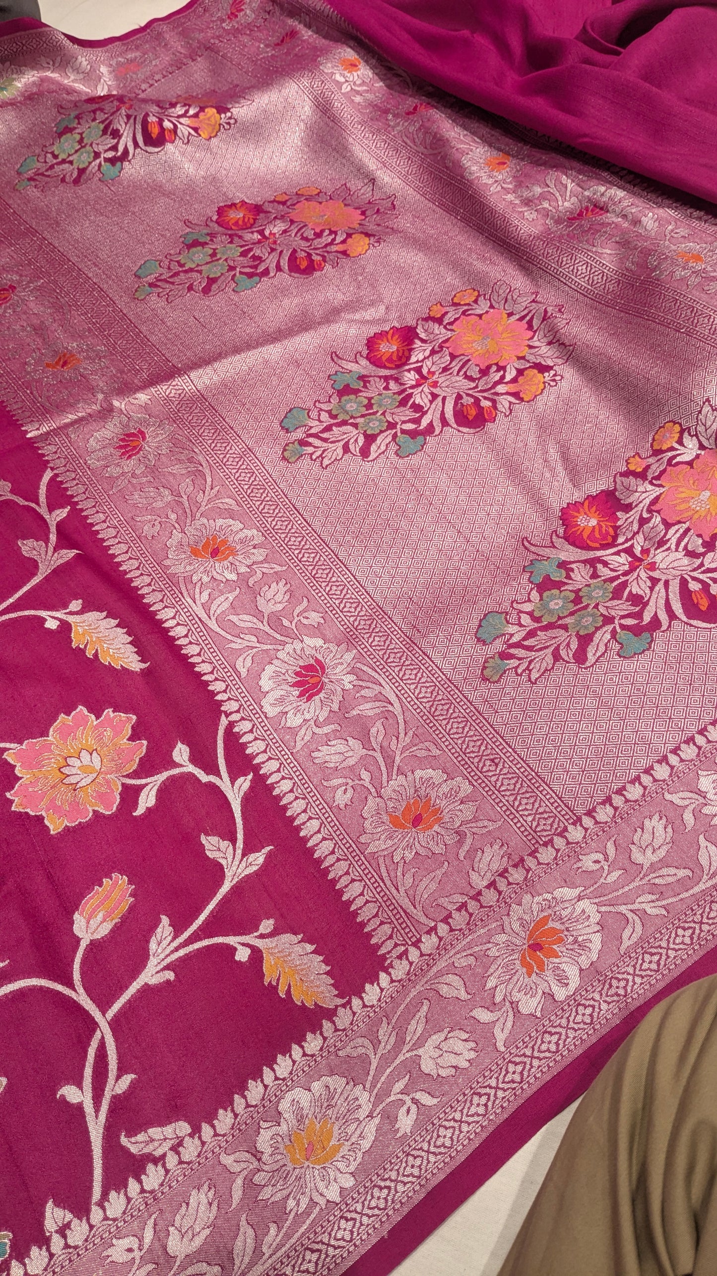 Pure Handloom Tilfi Meenakari Khaddi Moonga Georgette Saree