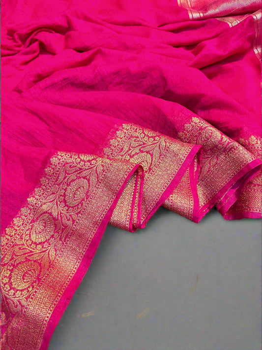 Banarasi Premium Unique Cotton Linen Soft Silk Saree ✨