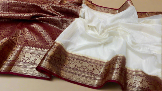 VLS-393 – Handloom Banarasi Linen Saree with Contrast Pallu & Blouse Piece
