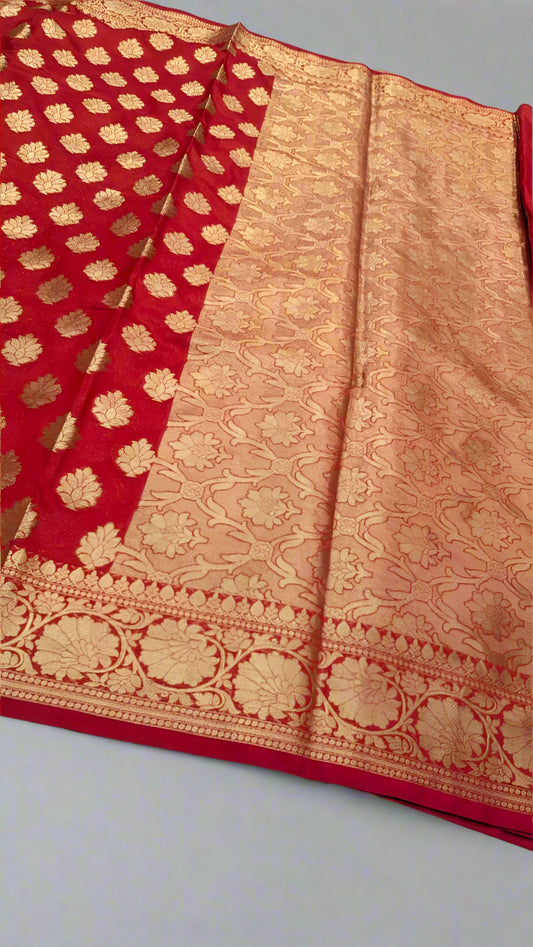VLS-408 Red Golden Zari Katan Booti Saree