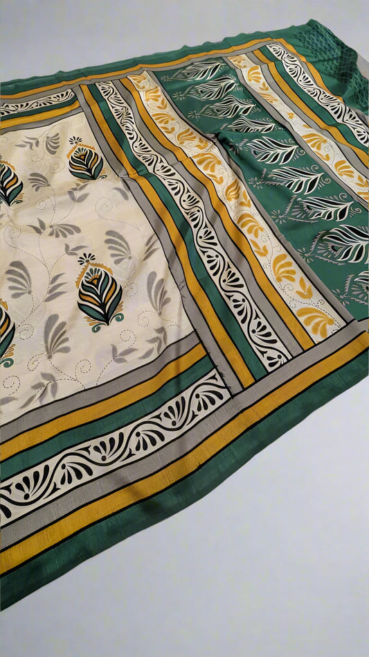 VLS-416 Banarasi Khadi Silk Printed Saree – Lightweight & Bright Hand Printed Elegance