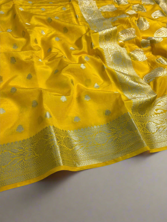 VLS-423 Banarasi Handloom Viscose Soft Silk Saree with Silver Zari Butti & Designer Borders