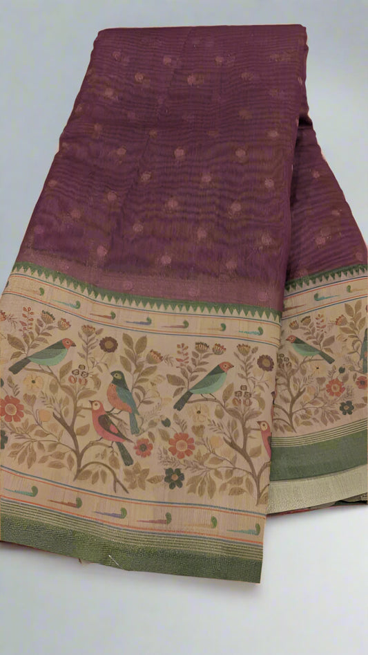VLS-422 Banarasi Handloom Moonga Cotton Saree with Paithani Printed Border – 5 Colors Available