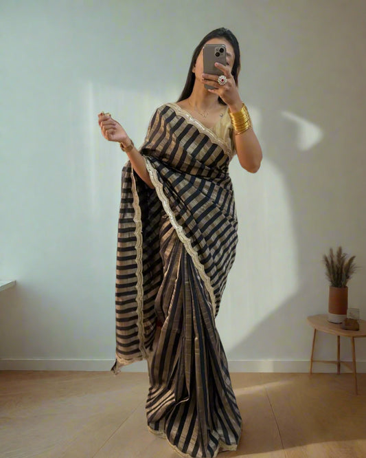 VLS 426 Tissue Organza Banarasi Designer Handloom Saree with Premium Lace Border