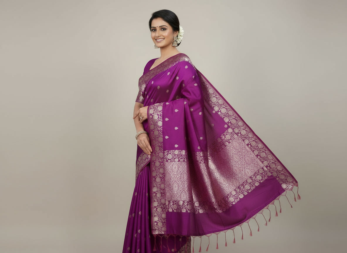 ✨ Banarasi Ektara Booty Katan Soft Silk Saree ✨  Code: VLS-445 | Exclusive on ZARIPALLU