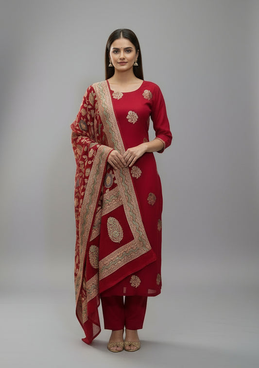 Pure Khaadi Georgette 3 Pc Dress Material – Kalamkari Meenakari Weaving (VLS 448)