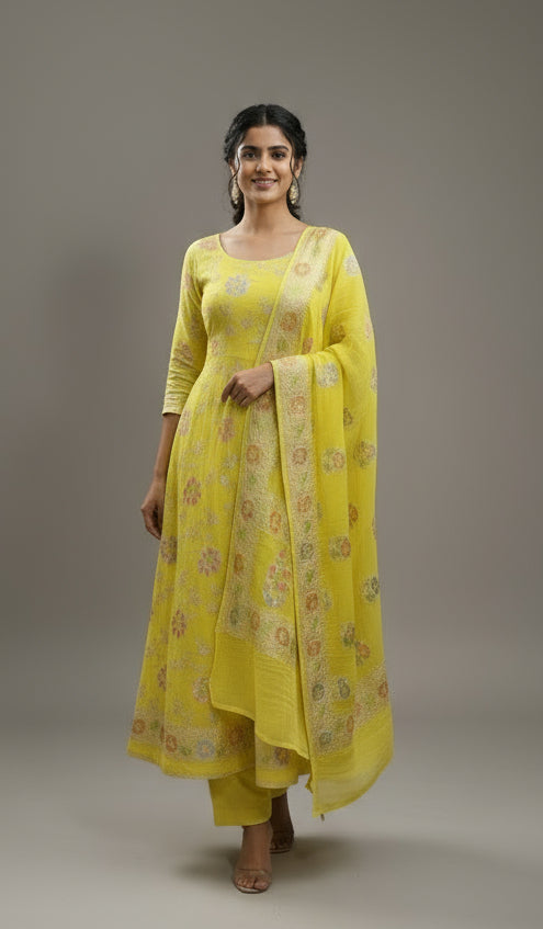 Pure Khaadi Georgette 3 Pc Dress Material – Kalamkari Meenakari Weaving (VLS 448)