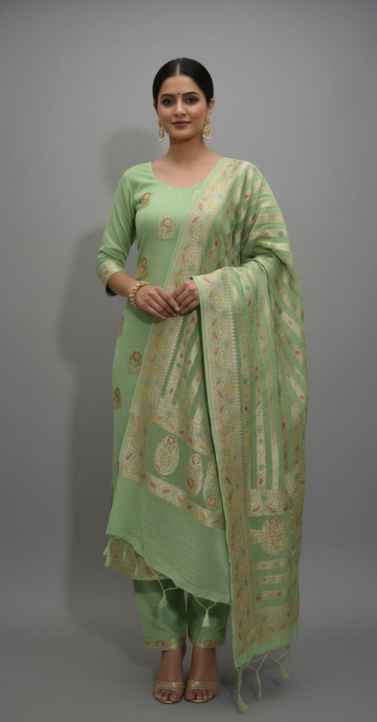 Pure Khaadi Georgette 3 Pc Dress Material – Kalamkari Meenakari Weaving (VLS 448)