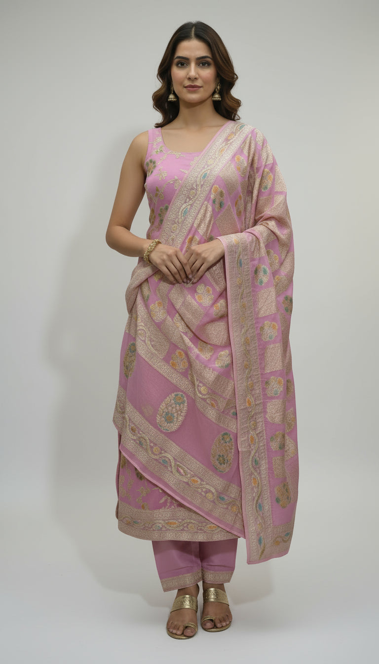 Pure Khaadi Georgette 3 Pc Dress Material – Kalamkari Meenakari Weaving (VLS 448)