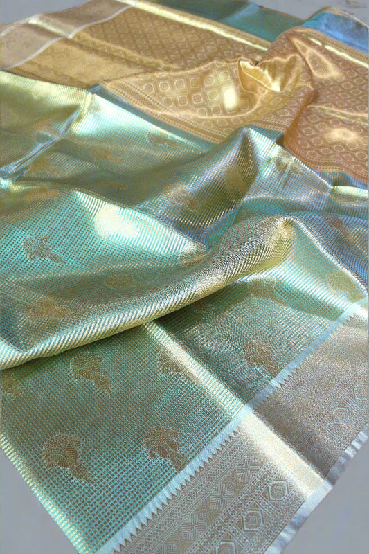 VLS 406 Banarasi Glass Tissue Saree with Contrast Alfi Border & Designer Blouse Piece – Introductory Offer