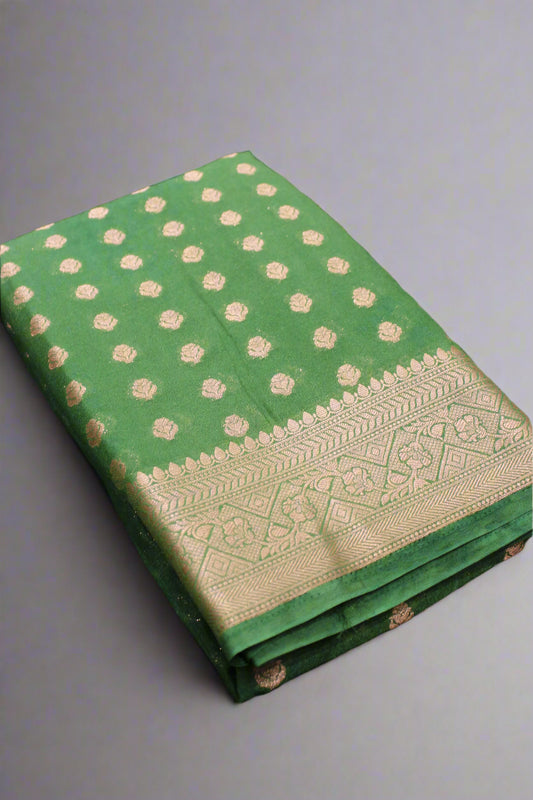 🌺 Banarasi Chiffon Booti Saree with Rich Brocade Blouse