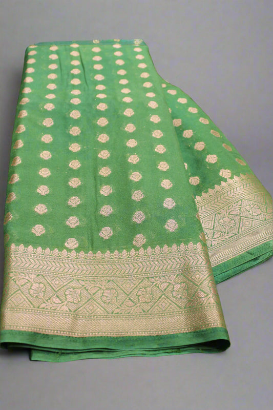 🌺 Banarasi Chiffon Booti Saree with Rich Brocade Blouse