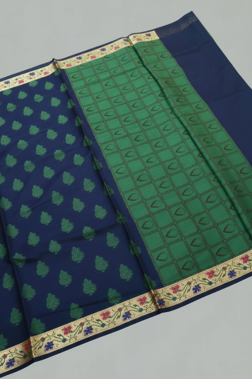Banarasi Cotton Silk Saree – Coffen Brown with Green Border | VLS 427