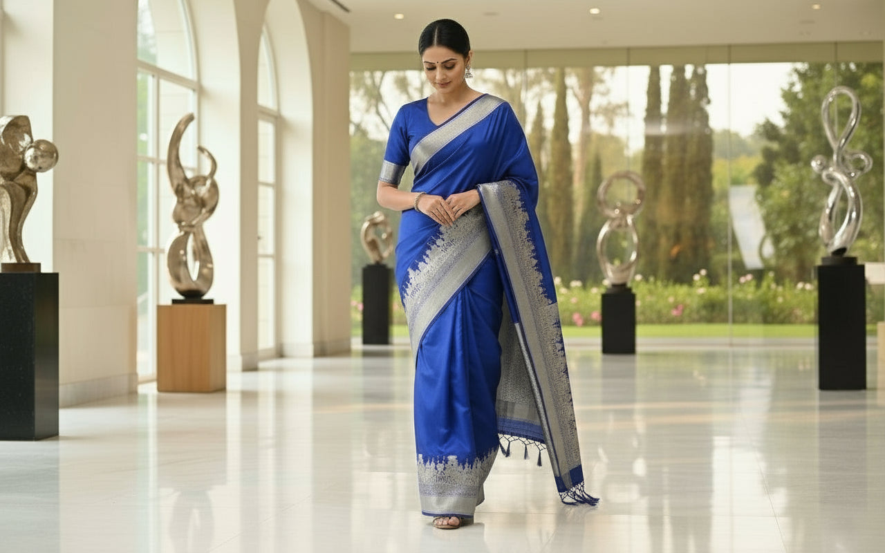 ✨ Ghat Saree – Pure Double Katan Silk Plain Elegance  Product Code: VLS 455