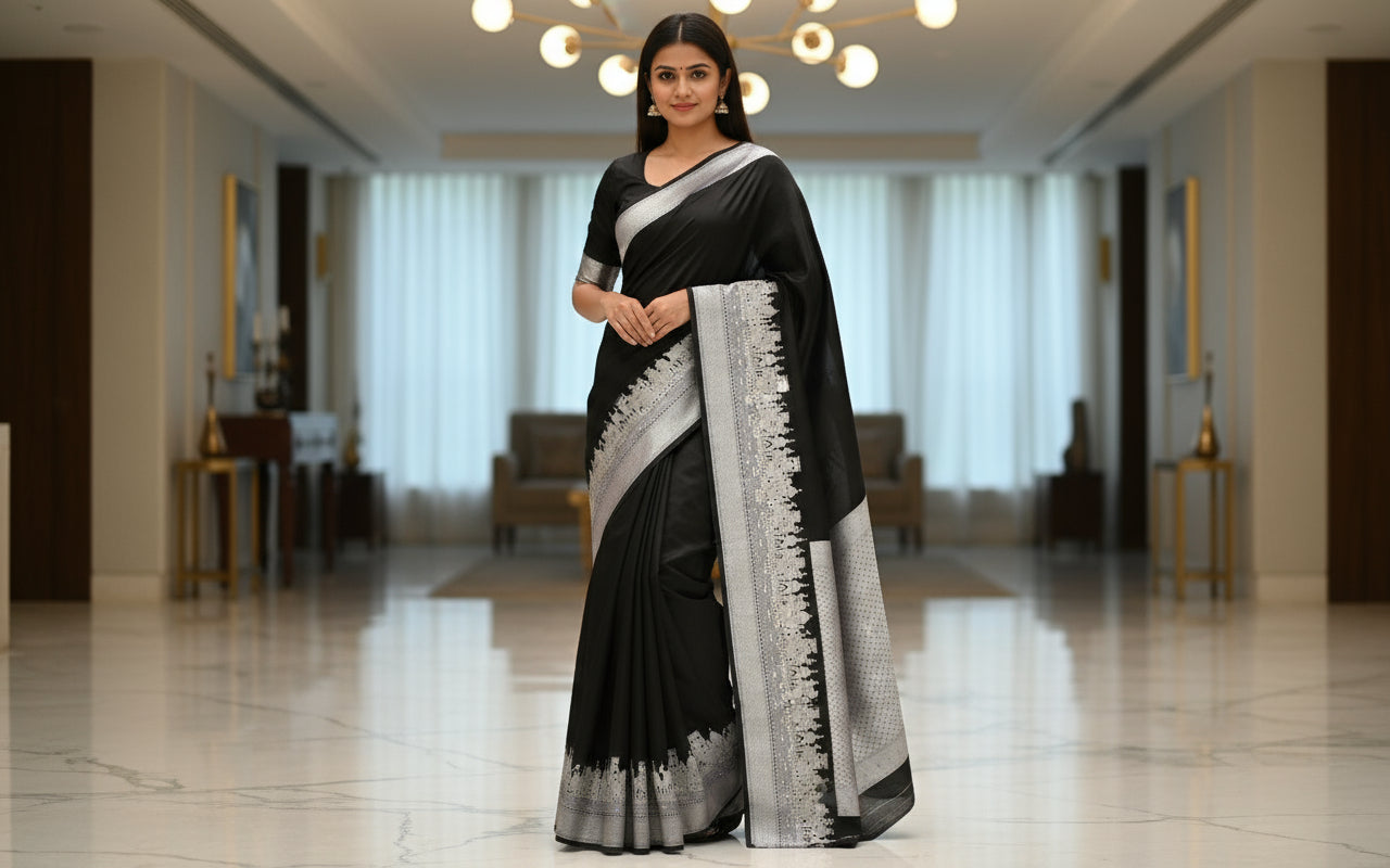 ✨ Ghat Saree – Pure Double Katan Silk Plain Elegance  Product Code: VLS 455