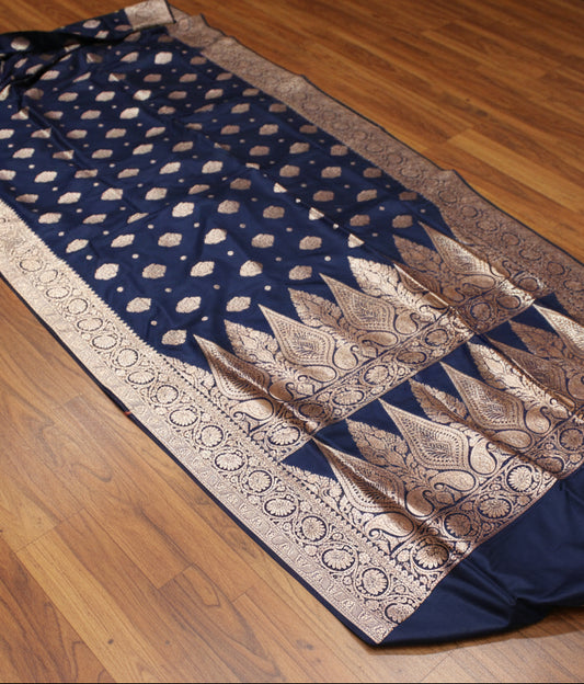💙 VLS 476 – Navy Blue Mashru Katan Silk Banarasi Saree 💙