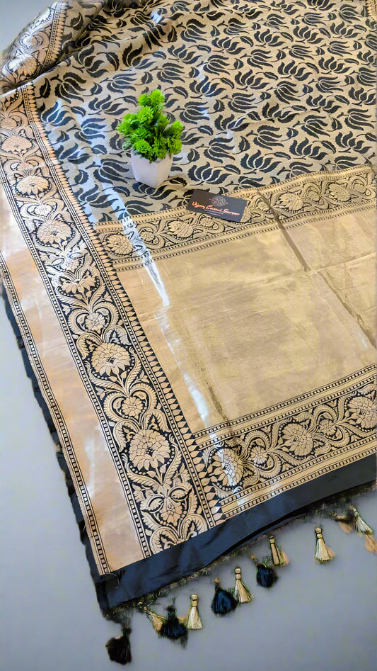 Exclusive Pure Katan Silk Black Saree – One of a Kind Luxury