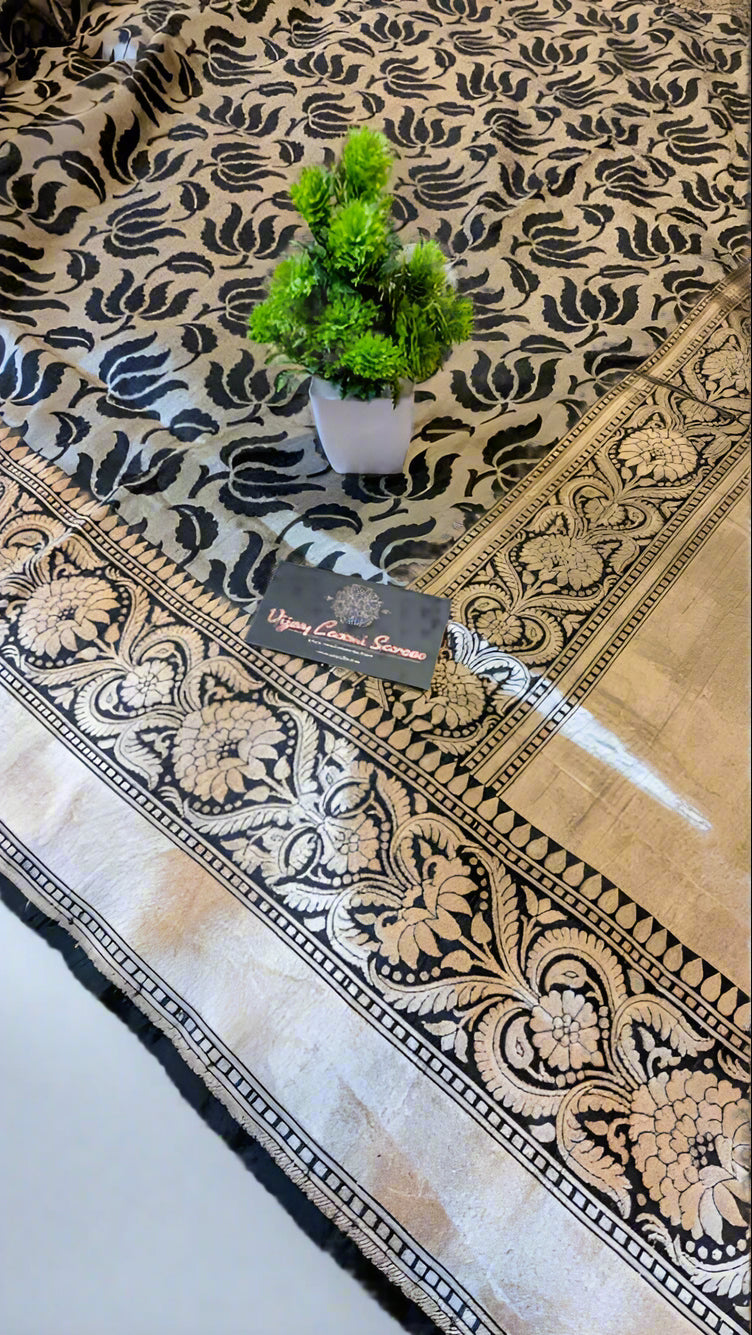 Exclusive Pure Katan Silk Black Saree – One of a Kind Luxury