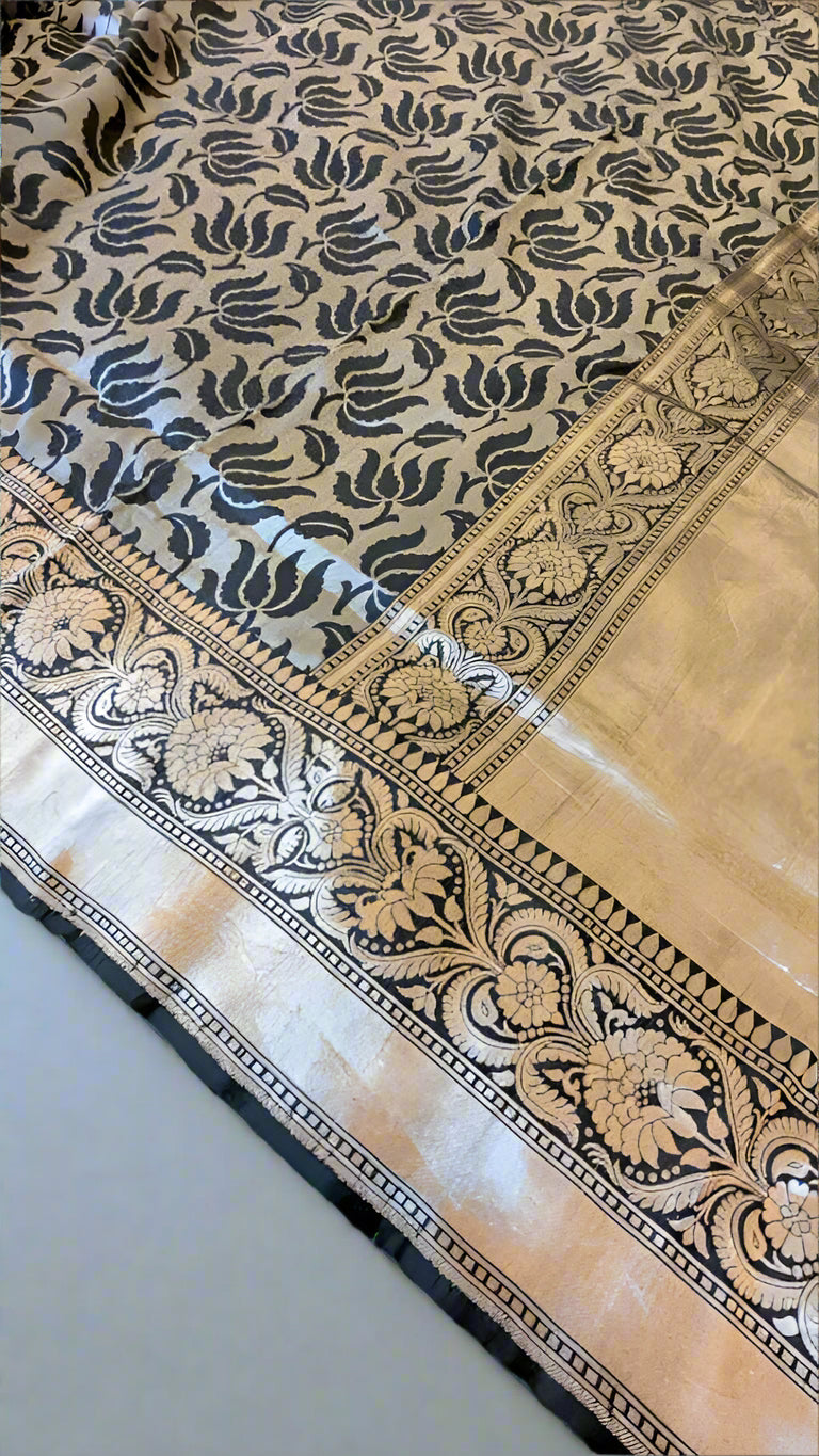 Exclusive Pure Katan Silk Black Saree – One of a Kind Luxury