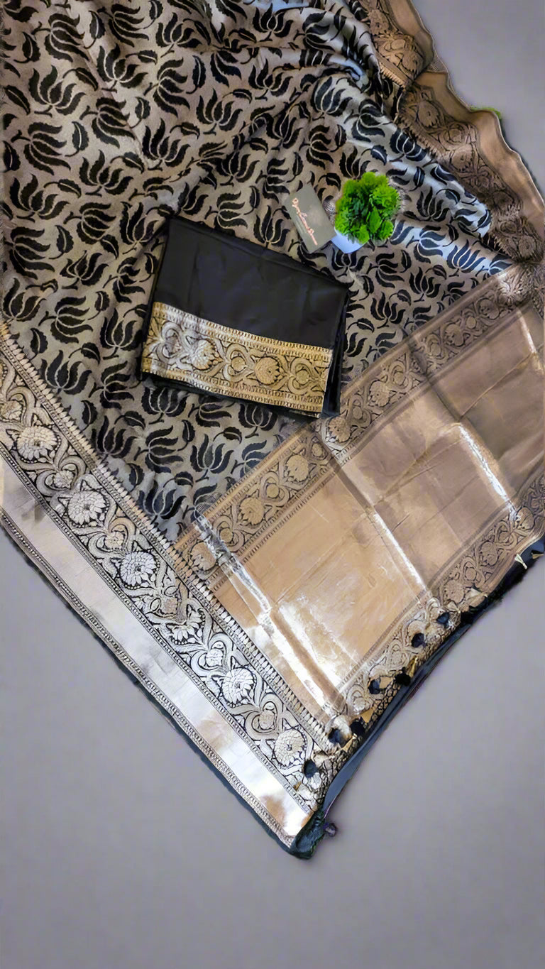 Exclusive Pure Katan Silk Black Saree – One of a Kind Luxury