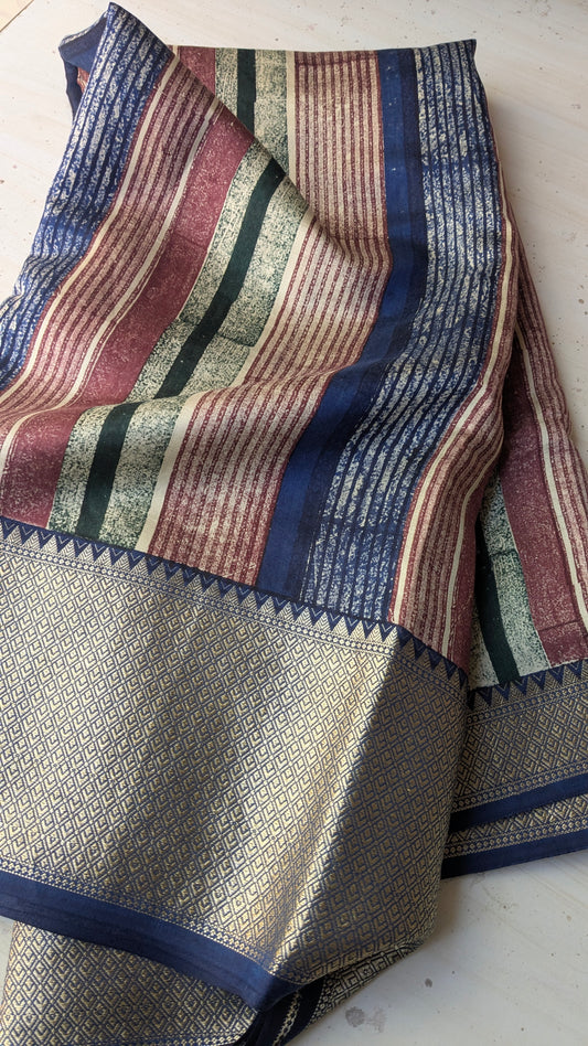 BLUE Pure Moonga Chiniya Katan Silk Saree with Unique Digital Print