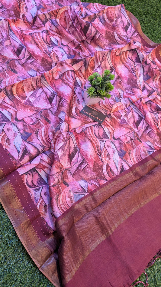 Pure Moonga Chiniya Katan Silk Saree with Unique Digital Print