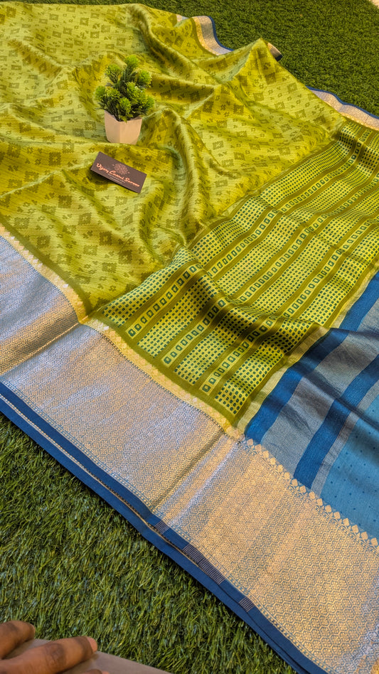 GREEN Pure Moonga Chiniya Katan Silk Saree with Unique Digital Print