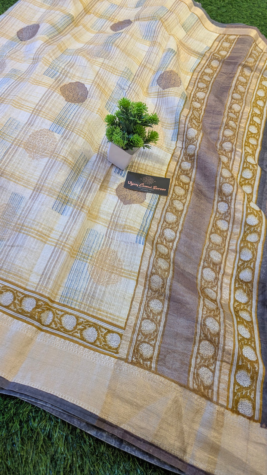 OFF WHITE Pure Moonga Chiniya Katan Silk Saree with Unique Digital Print