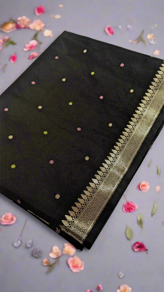 Banarasi Silk Handloom Saree with Small Booti & Brocade Blouse