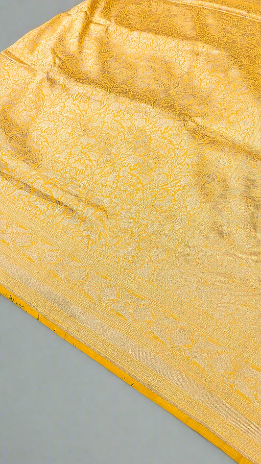 Pure Katan Silk Shikargah Saree in Yellow – All Over Zari Weaving