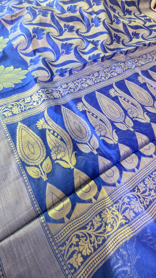 💙 Royal Blue Cotton Silk Resham Jamewar Saree – Lightweight Luxury 💙