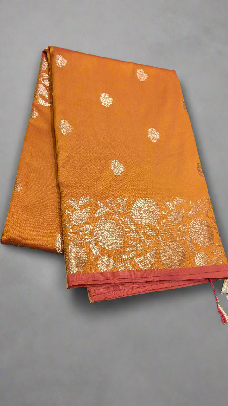 Banarasi Soft Katan Silk Saree with Iktara Boota Design & Naksi Border Pallu 'DESIGN: VLS-353'