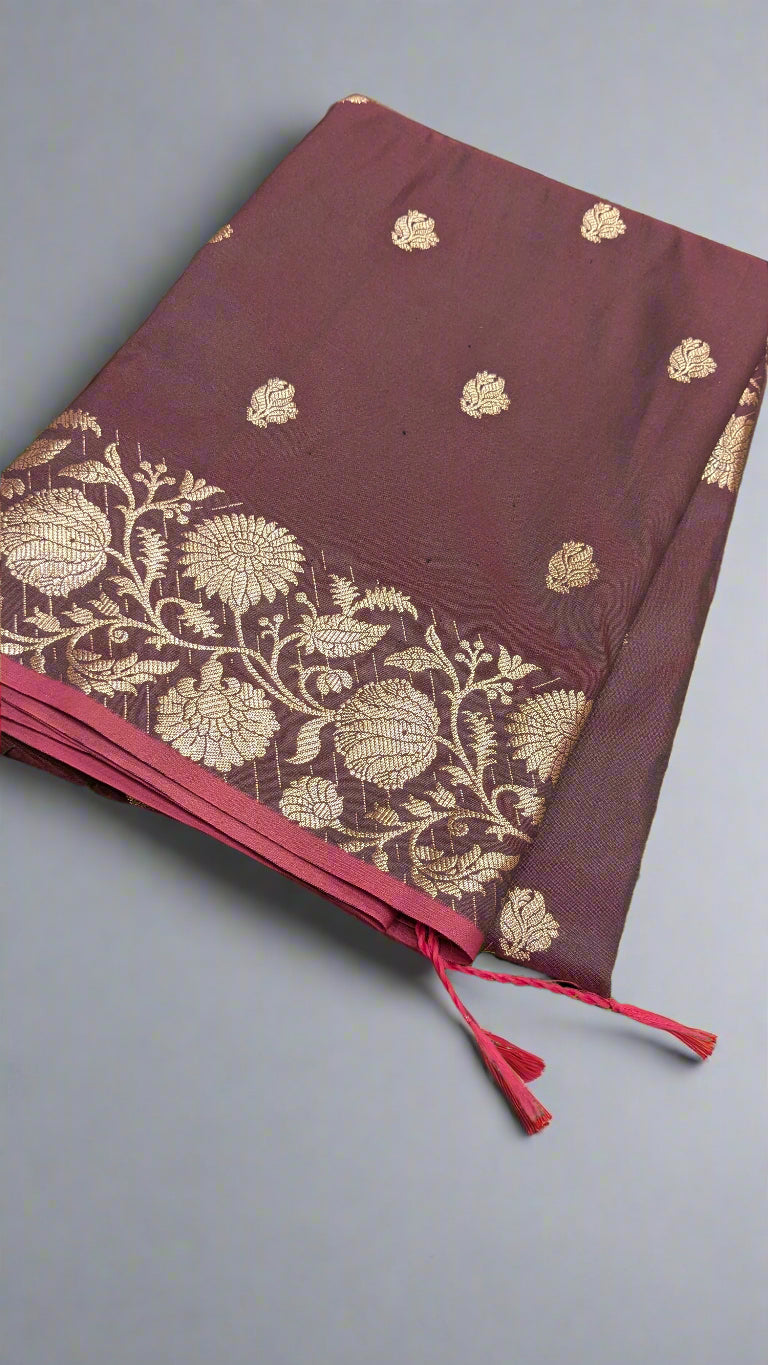 Banarasi Soft Katan Silk Saree with Iktara Boota Design & Naksi Border Pallu 'DESIGN: VLS-353'