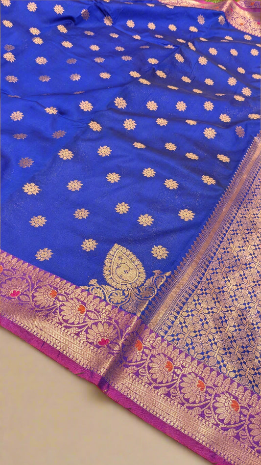 VLS-359 – Soft Katan Silk Banarasi Handloom Saree (Genda Booti Design)
