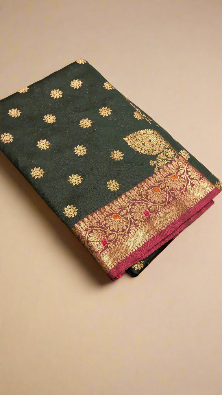 VLS-359 – Soft Katan Silk Banarasi Handloom Saree (Genda Booti Design)