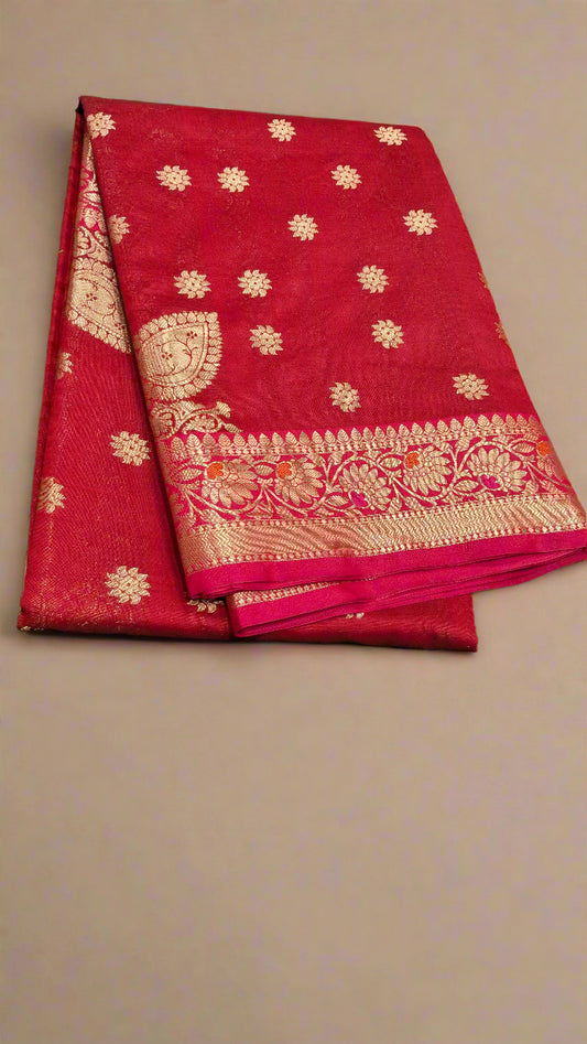 VLS-359 – Soft Katan Silk Banarasi Handloom Saree (Genda Booti Design)