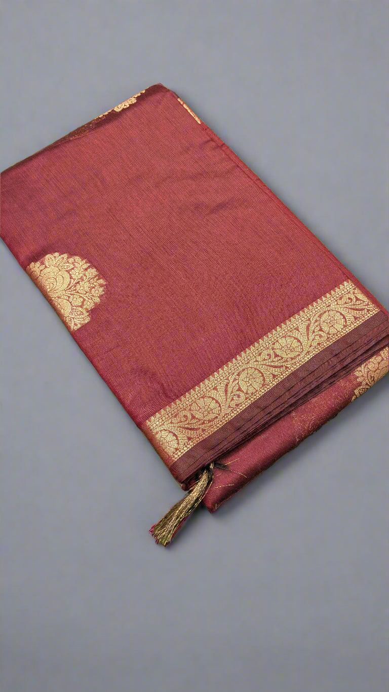 🧵 VLS-360 – Banarasi Pure Silk Cotton Saree with Golden Zari Kadhwa Boota