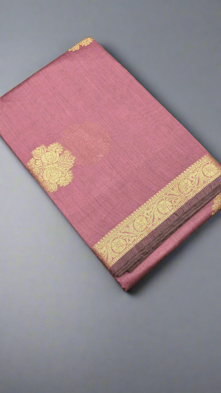 🧵 VLS-360 – Banarasi Pure Silk Cotton Saree with Golden Zari Kadhwa Boota