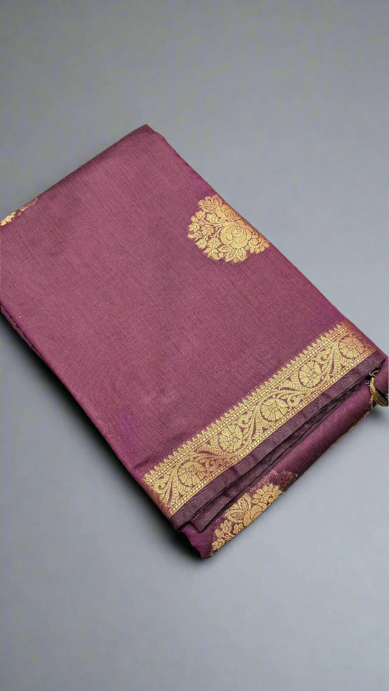 🧵 VLS-360 – Banarasi Pure Silk Cotton Saree with Golden Zari Kadhwa Boota