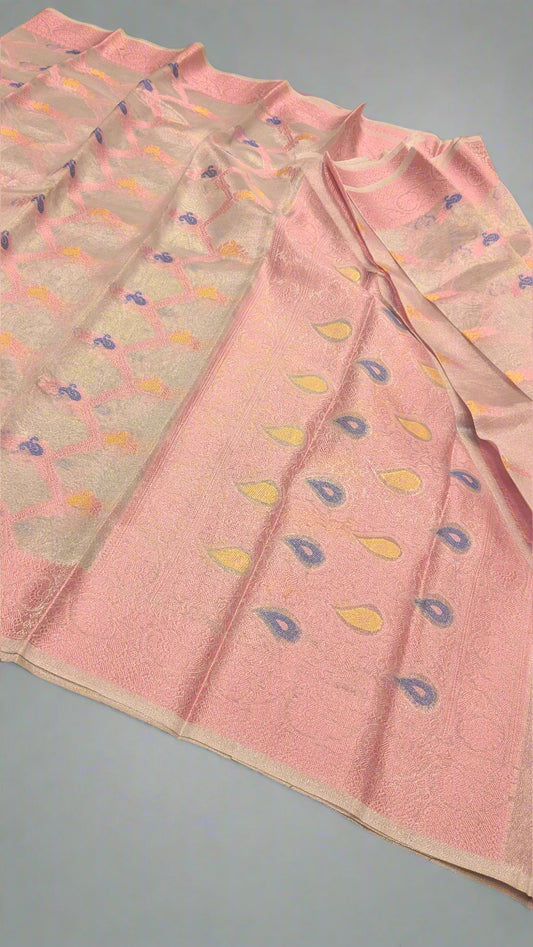 ✨ Soft Lightweight Golden Tissue Resham Meenakari Banarasi Saree