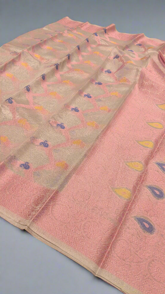 ✨ Soft Lightweight Golden Tissue Resham Meenakari Banarasi Saree