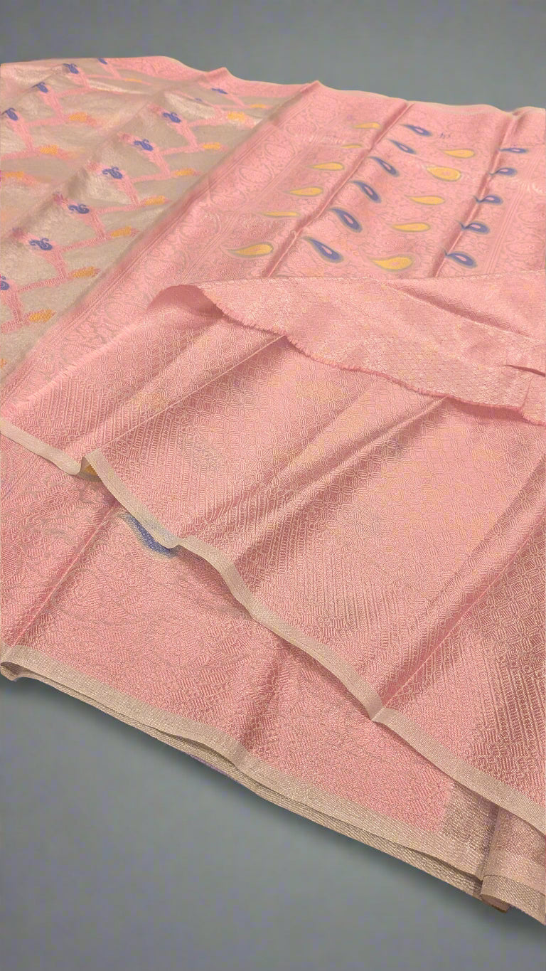 ✨ Soft Lightweight Golden Tissue Resham Meenakari Banarasi Saree