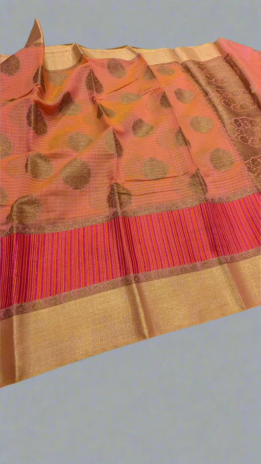 🌸 Elegant Peach Handloom Linen Saree – A Subtle Statement 🌸