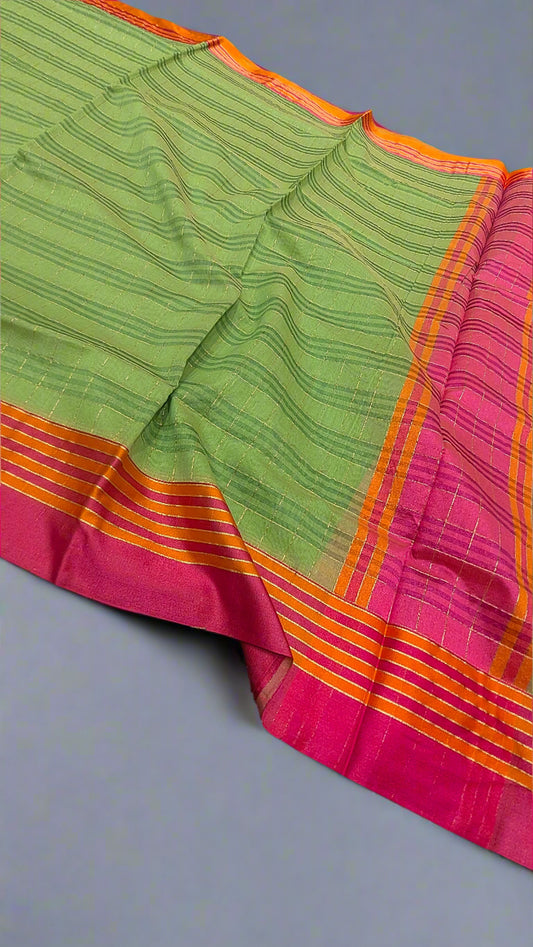 Maheshwari Cotton Banarasi Handloom Saree – Lightweight Elegance | Contrast Pallu & Blouse |