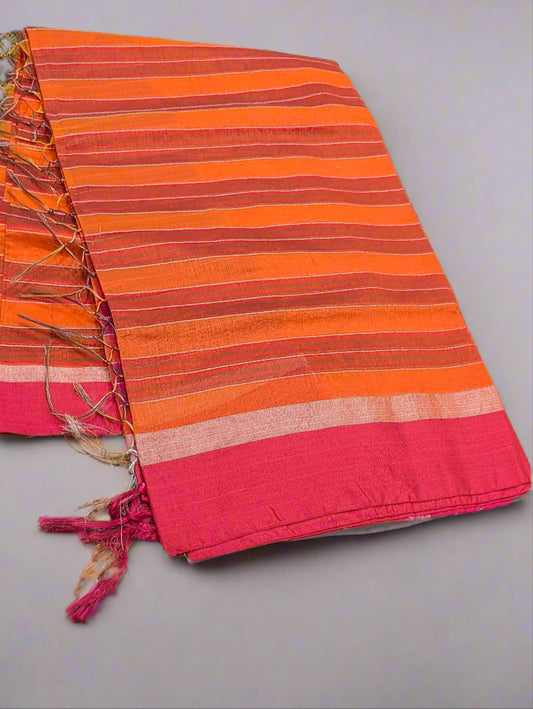Orange Pure Maheshwari Cotton Saree – Subtle Gharchola Look | Contrast Pallu & Blouse | ₹1199
