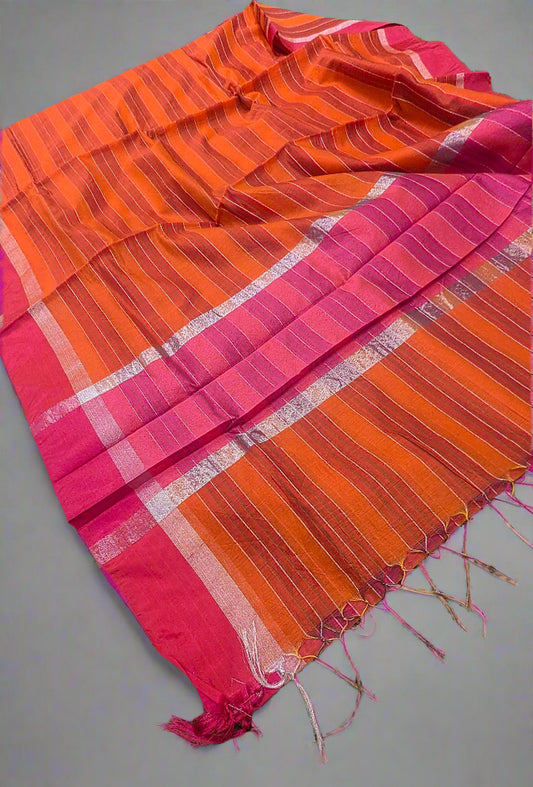 Orange Pure Maheshwari Cotton Saree – Subtle Gharchola Look | Contrast Pallu & Blouse | ₹1199