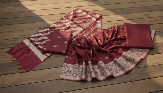 💖 Exclusive Collection – VLS 442 💖 Banarasi Maroon Meenakari 3-Piece Dress Material