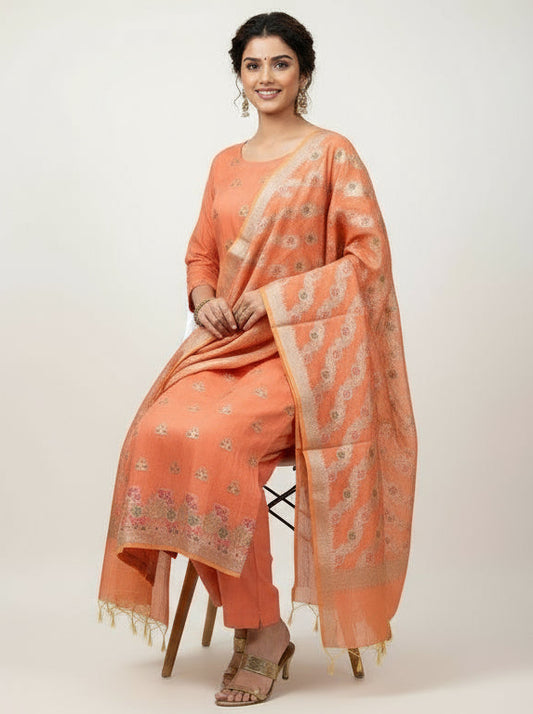 Banarasi Peach Meenakari 3-piece Dress Material (VLS-449)