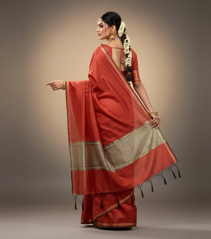 Maheshwari Cotton Plain Saree with Zari Border – VLS 456
